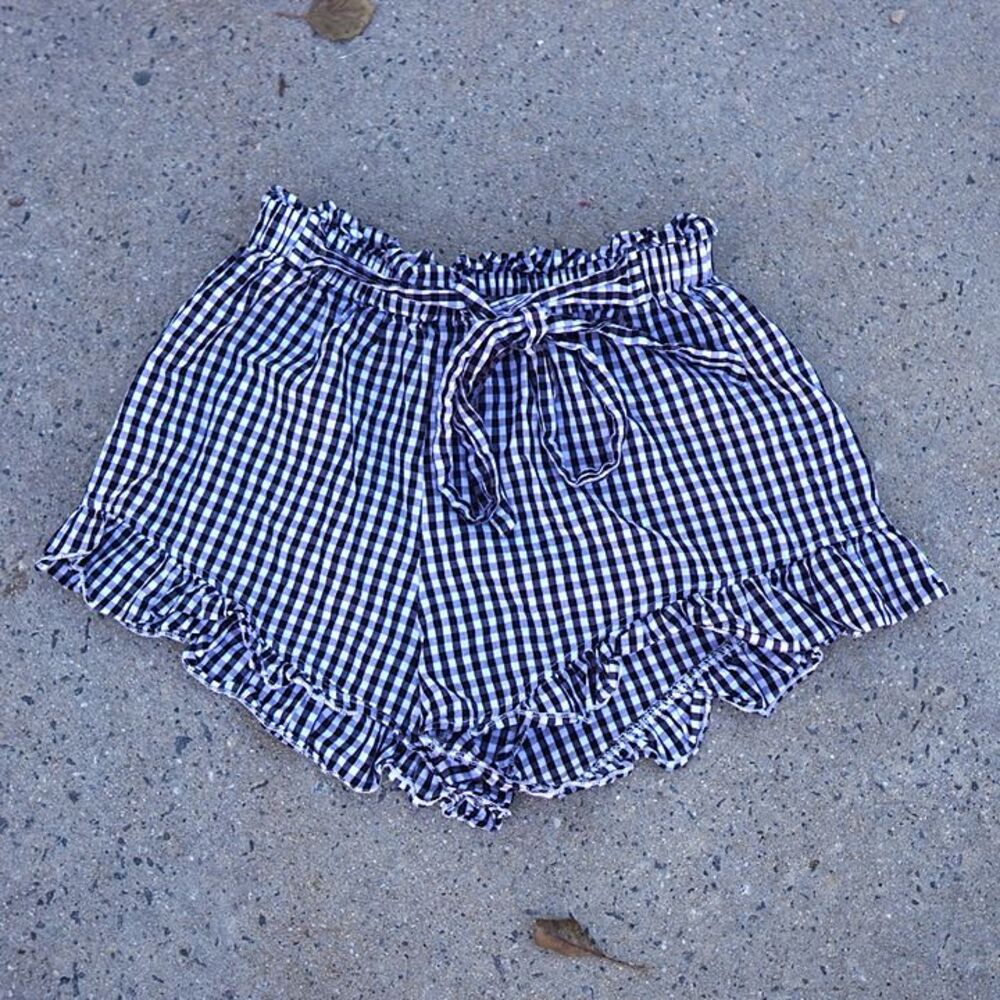 Gingham Paperbag Ruffle Shorts S Black White Tie Front High Waist Cottagecore